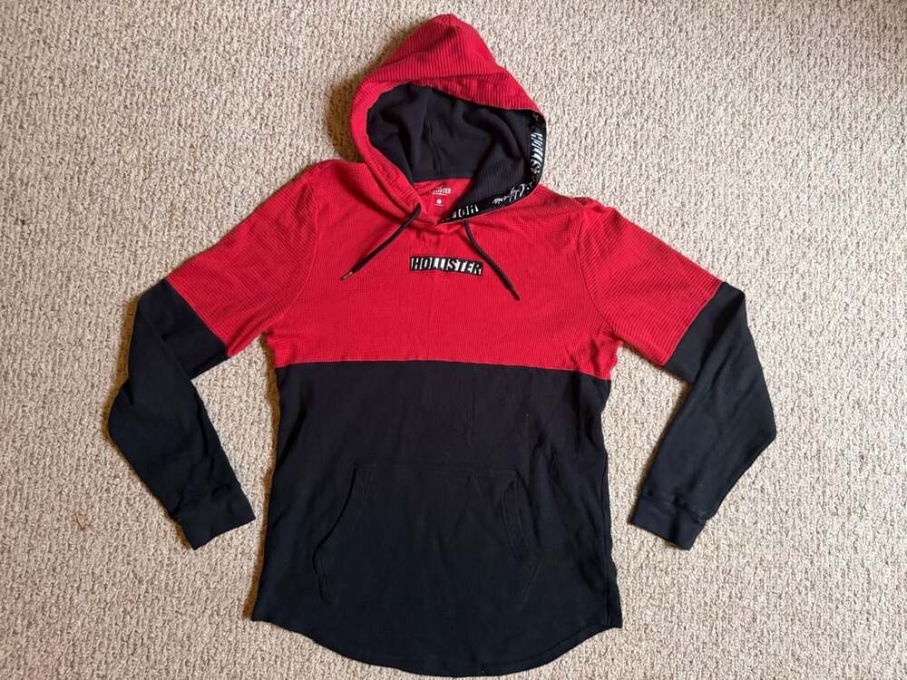 Hollister California Colorblock Waffle Knit Long Sleeve Hoodie Red Size Large